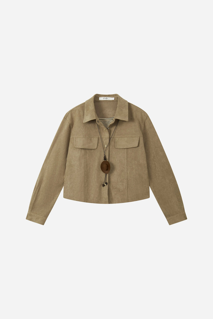 An image of a   34396 Faux-Suede Jacket & Striped Cami Set by  Mirra Masa