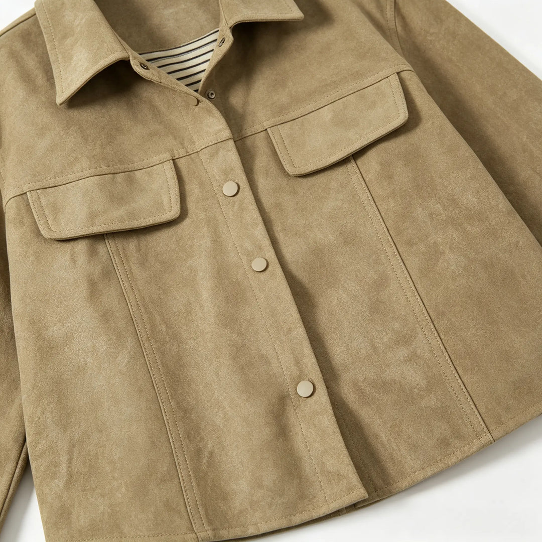 An image of a   34396 Faux-Suede Jacket & Striped Cami Set by  Mirra Masa