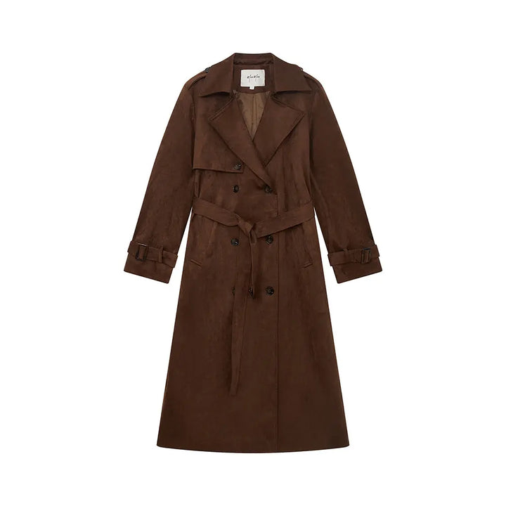 An image of a  Brown / One-Size 34418 Suede Trench Coat by  Mirra Masa