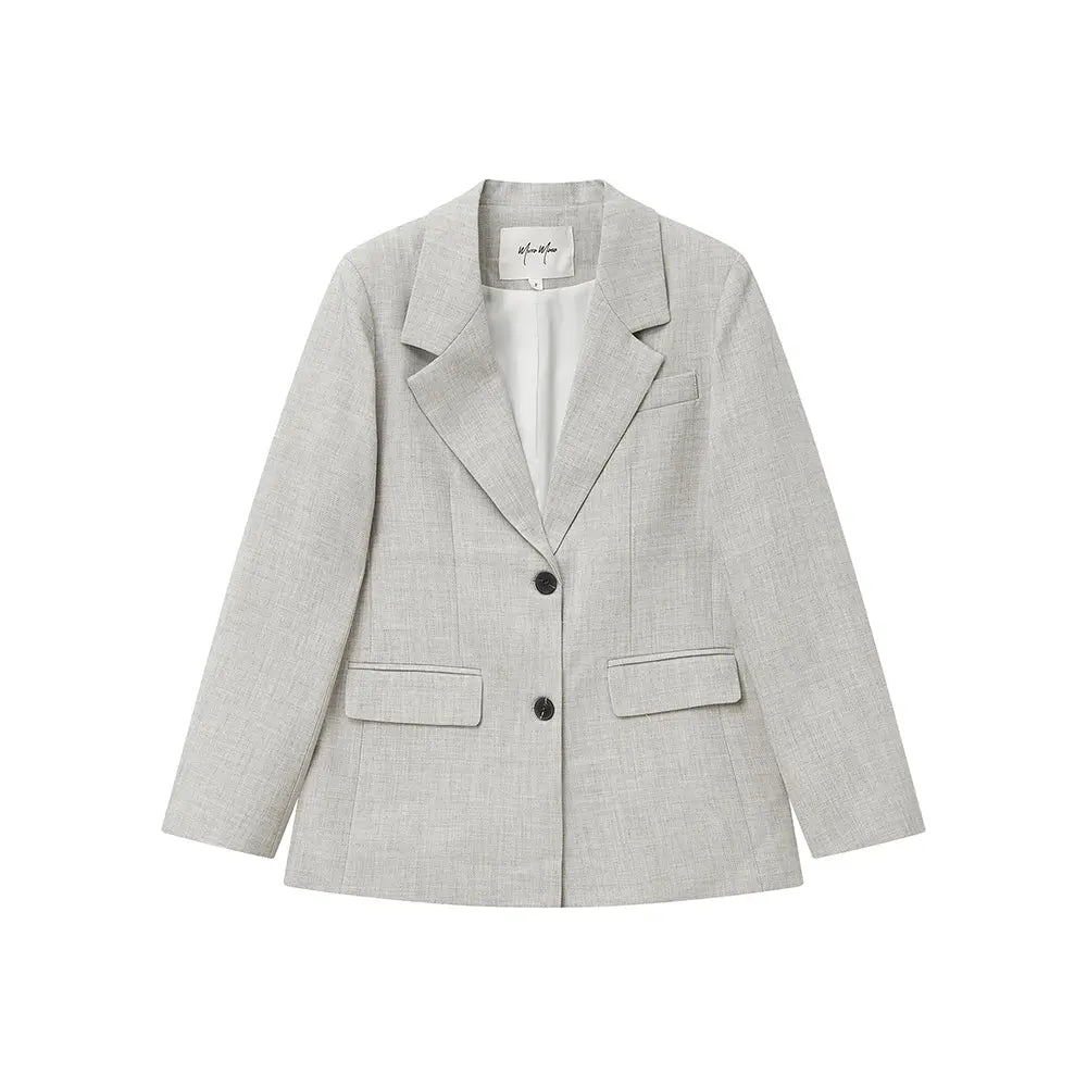 An image of a  Linen Grey 34483 Structured Linen Blend Blazer by  Mirra Masa