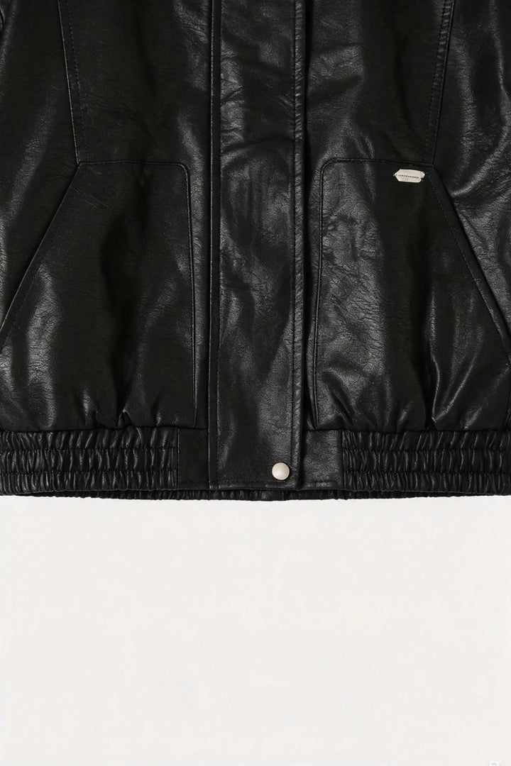 An image of a   34532 Faux Leather Bomber Jacket by  Mirra Masa