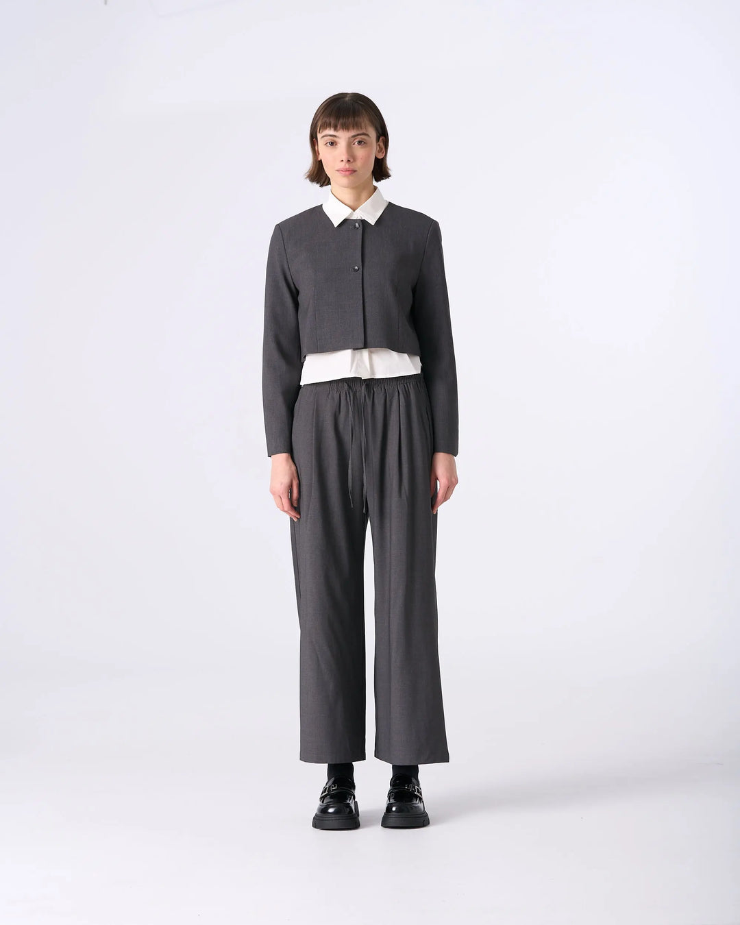 An image of a   34549 Minimalist Two-Button Cropped Blazer by  Mirra Masa