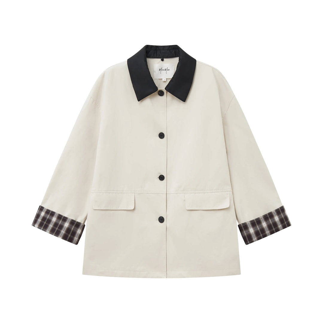 An image of a  Beige / One-Size 34871 Cuffed Jacket with Detachable Collar by  Mirra Masa