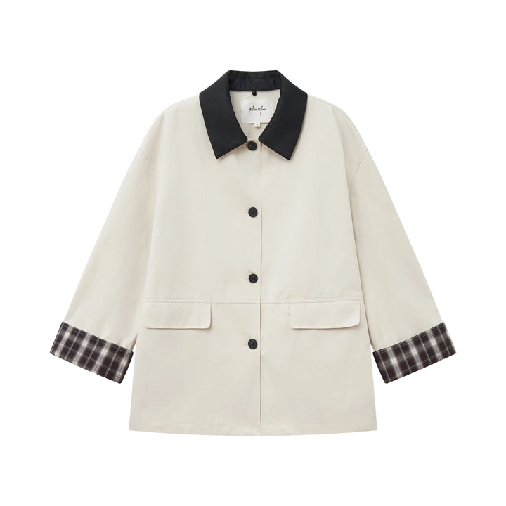 An image of a  Beige / One-Size 34871 Cuffed Jacket with Detachable Collar by  Mirra Masa