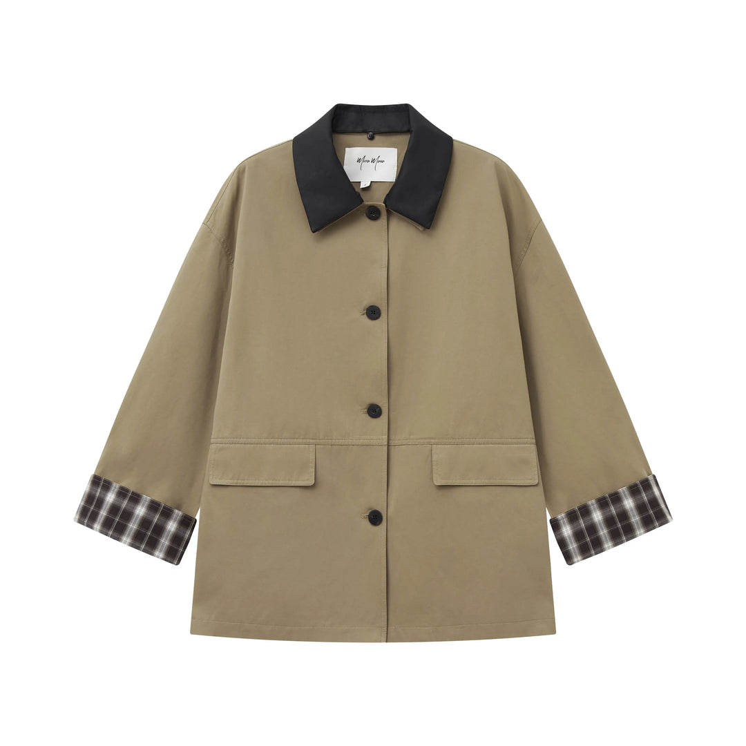 An image of a  Khaki / One-Size 34871 Cuffed Jacket with Detachable Collar by  Mirra Masa