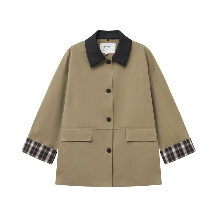 An image of a  Khaki / One-Size 34871 Cuffed Jacket with Detachable Collar by  Mirra Masa