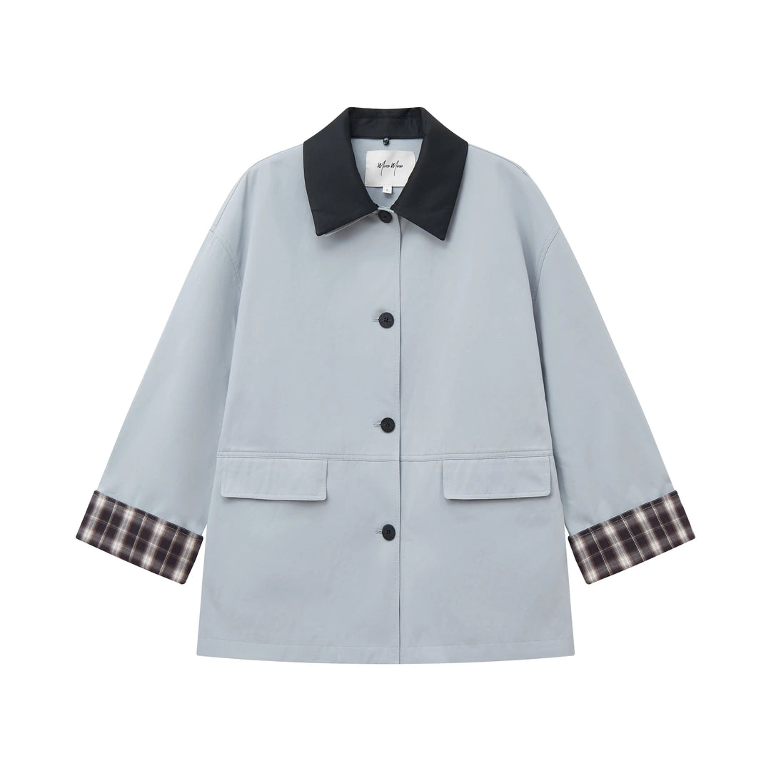 An image of a  Light Blue / One-Size 34871 Cuffed Jacket with Detachable Collar by  Mirra Masa