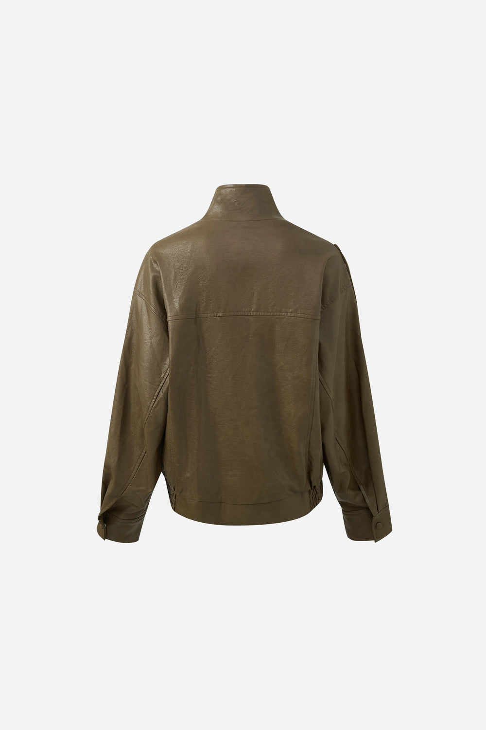 An image of a   34900 Asymmetric-Collar Faux-Leather Jacket by  Mirra Masa
