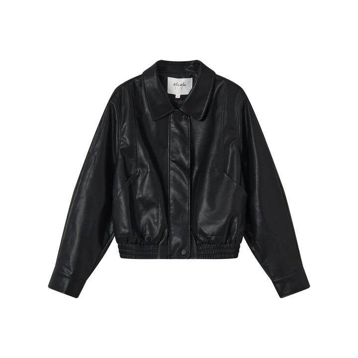 An image of a  Black / One-Size 34929 Vegan Leather Zip-Up Jacket by  Mirra Masa