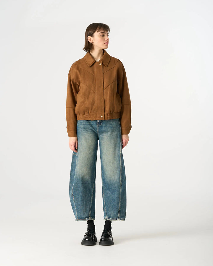 An image of a   34958 Suede Form Stretch Zip Jacket by  Mirra Masa