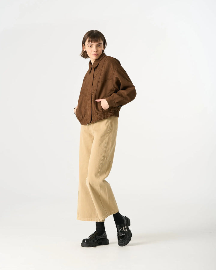An image of a   34958 Suede Form Stretch Zip Jacket by  Mirra Masa