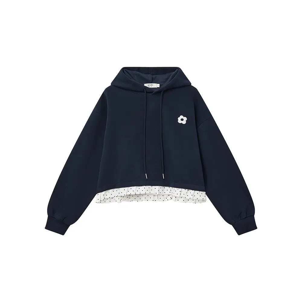 An image of a  Dark Blue / One-Size 34984 Layered and Laced Hoodie by  Mirra Masa