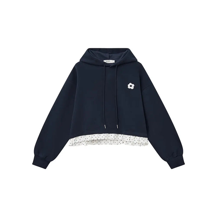 An image of a  Dark Blue / One-Size 34984 Layered and Laced Hoodie by  Mirra Masa