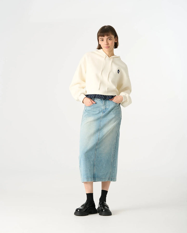 An image of a  White / One-Size 34984 Layered and Laced Hoodie by  Mirra Masa