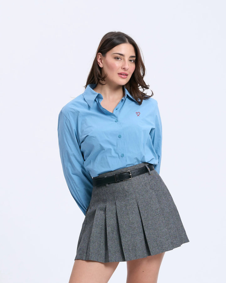 An image of a  Navy-Blue-onesize 3780 Heart Embroidery Shirt by  Mirra Masa