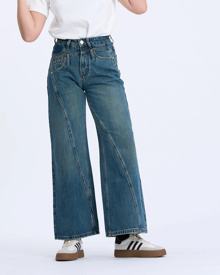 An image of a   4104Q Vintage Wash Flare Denim Jeans by  Mirra Masa