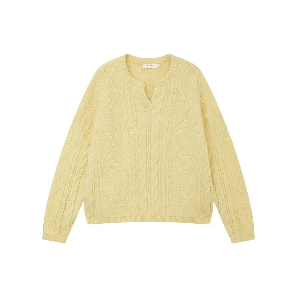 An image of a  Yellow / One-Size 41067 Cable Knit Pullover Sweater by  Mirra Masa