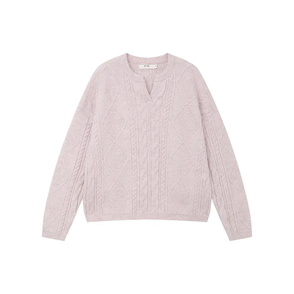 An image of a  Light Purple / One-Size 41067 Cable Knit Pullover Sweater by  Mirra Masa