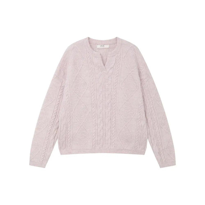 An image of a  Light Purple / One-Size 41067 Cable Knit Pullover Sweater by  Mirra Masa
