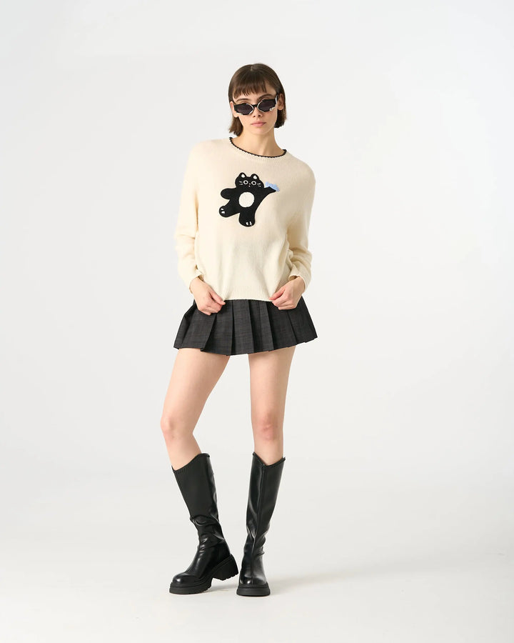 An image of a   41093 Kitten Crewneck Wool Sweater by  Mirra Masa