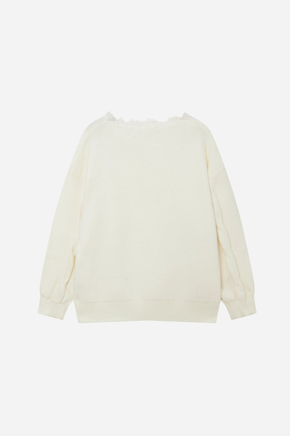 An image of a   41117 Lace Trim V-Neck Cable Sweater by  Mirra Masa