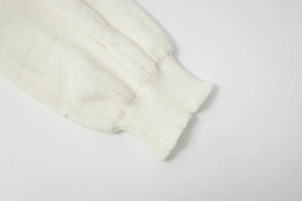 An image of a   41117 Lace Trim V-Neck Cable Sweater by  Mirra Masa