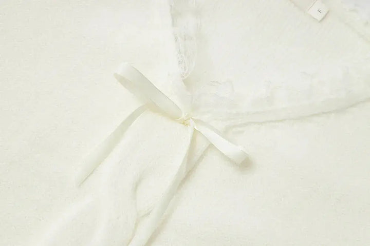 An image of a   41117 Lace Trim V-Neck Cable Sweater by  Mirra Masa