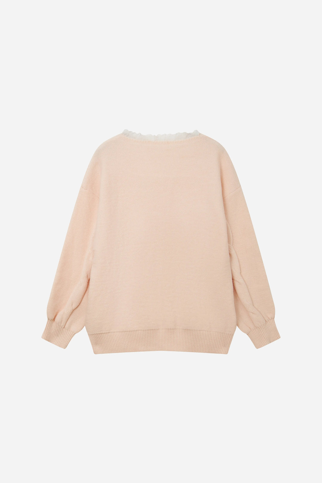 An image of a   41117 Lace Trim V-Neck Cable Sweater by  Mirra Masa