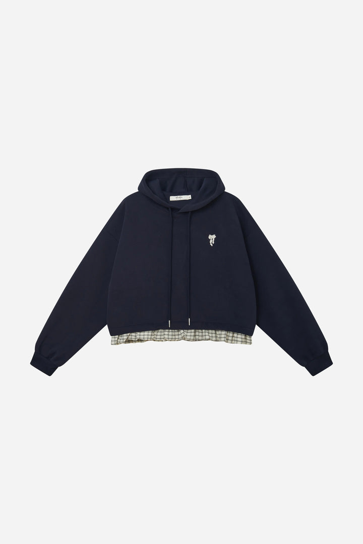 An image of a   41128 Layered Plaid Hem Hoodie by  Mirra Masa