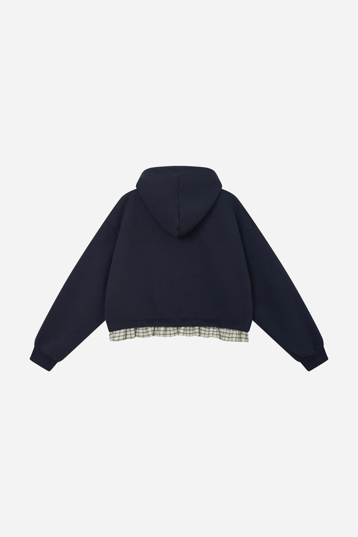 An image of a   41128 Layered Plaid Hem Hoodie by  Mirra Masa