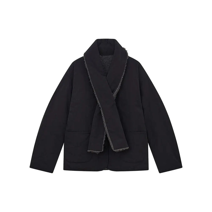 An image of a  Black / One-Size 41150 Quilted Jacket with Scarf by  Mirra Masa