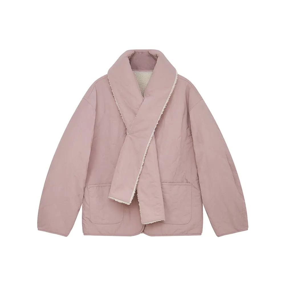 An image of a  Pink / One-Size 41150 Quilted Jacket with Scarf by  Mirra Masa