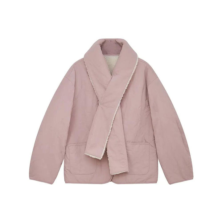 An image of a  Pink / One-Size 41150 Quilted Jacket with Scarf by  Mirra Masa