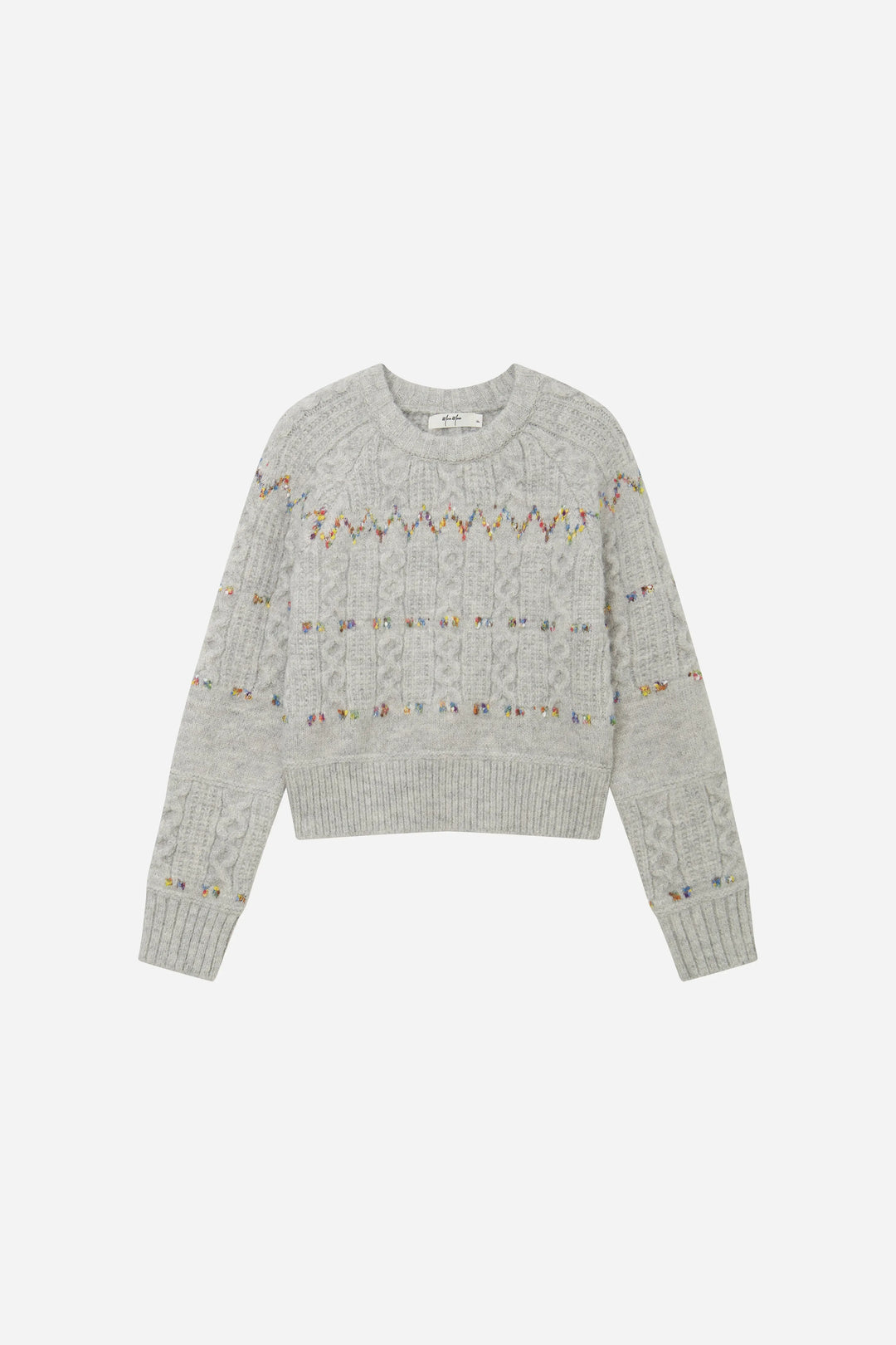 An image of a   41163 Sequined Cable Knit Crewneck Sweater by  Mirra Masa