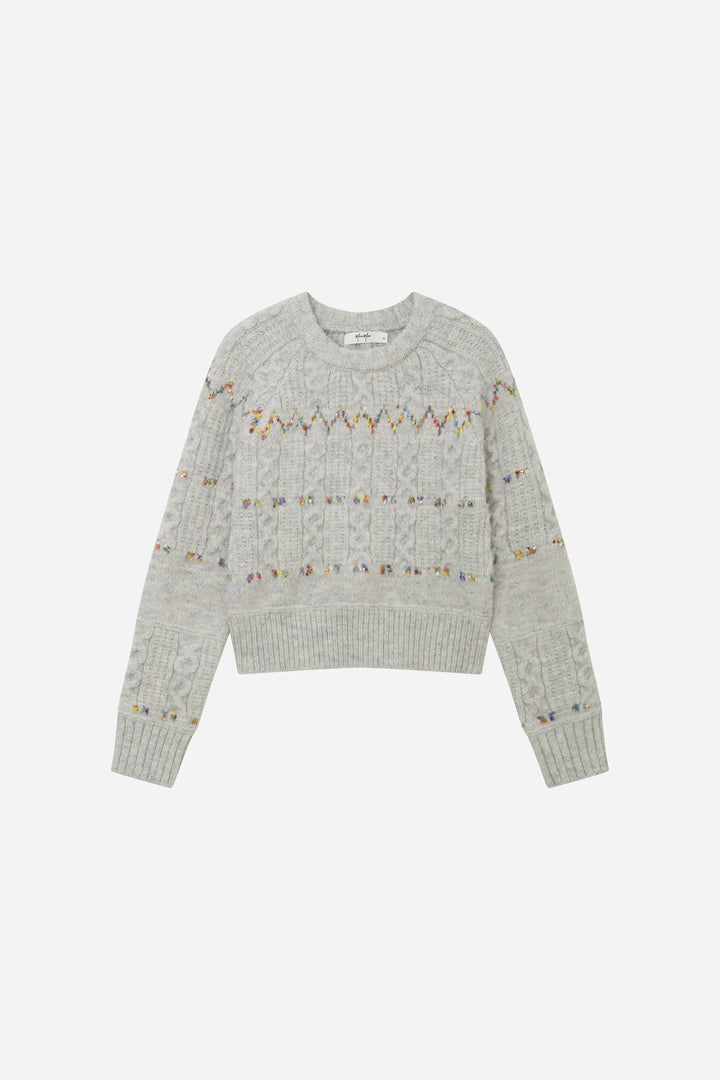 An image of a   41163 Sequined Cable Knit Crewneck Sweater by  Mirra Masa