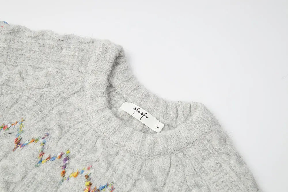 An image of a   41163 Sequined Cable Knit Crewneck Sweater by  Mirra Masa