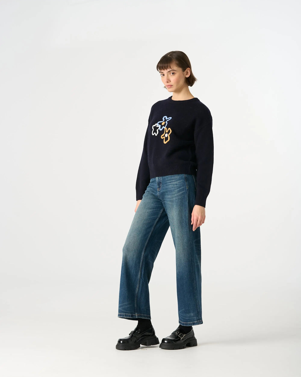 An image of a   41328 Pure Wool Flower Crewneck Sweater by  Mirra Masa