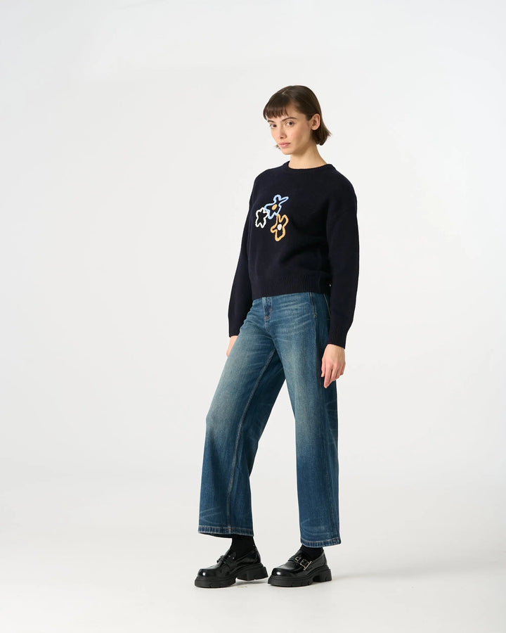 An image of a   41328 Pure Wool Flower Crewneck Sweater by  Mirra Masa