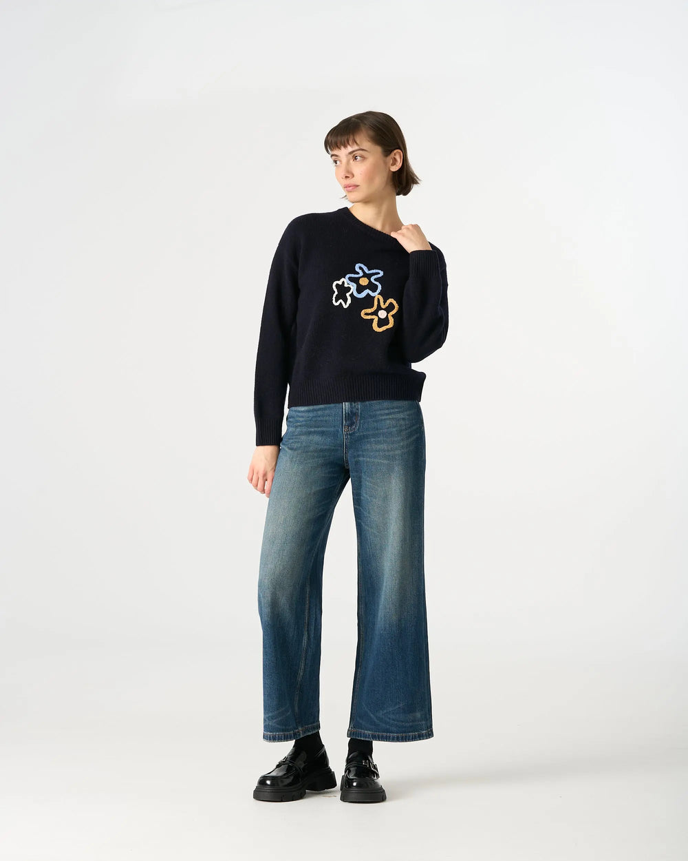 An image of a   41328 Pure Wool Flower Crewneck Sweater by  Mirra Masa
