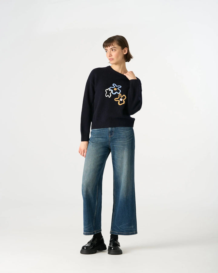 An image of a   41328 Pure Wool Flower Crewneck Sweater by  Mirra Masa