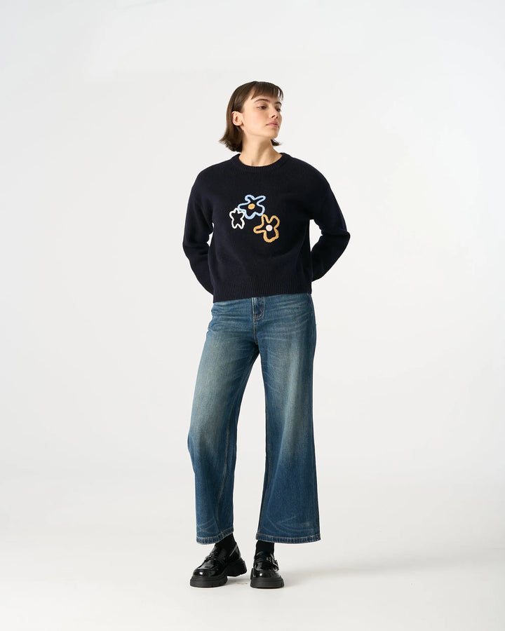 An image of a   41328 Pure Wool Flower Crewneck Sweater by  Mirra Masa