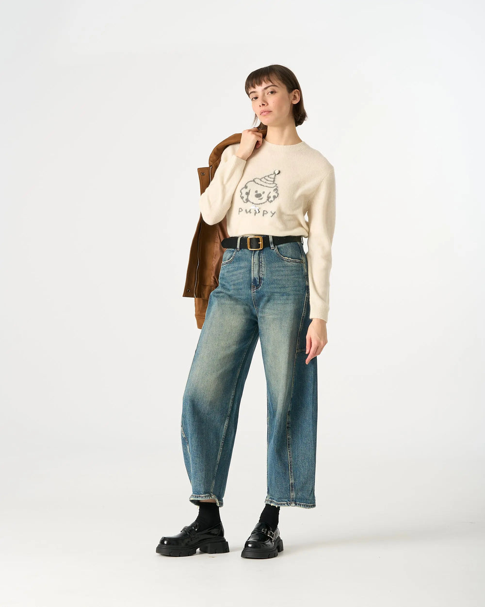 An image of a  Creme / One-Size 41339 Wool Blend Puppy Sweater by  Mirra Masa
