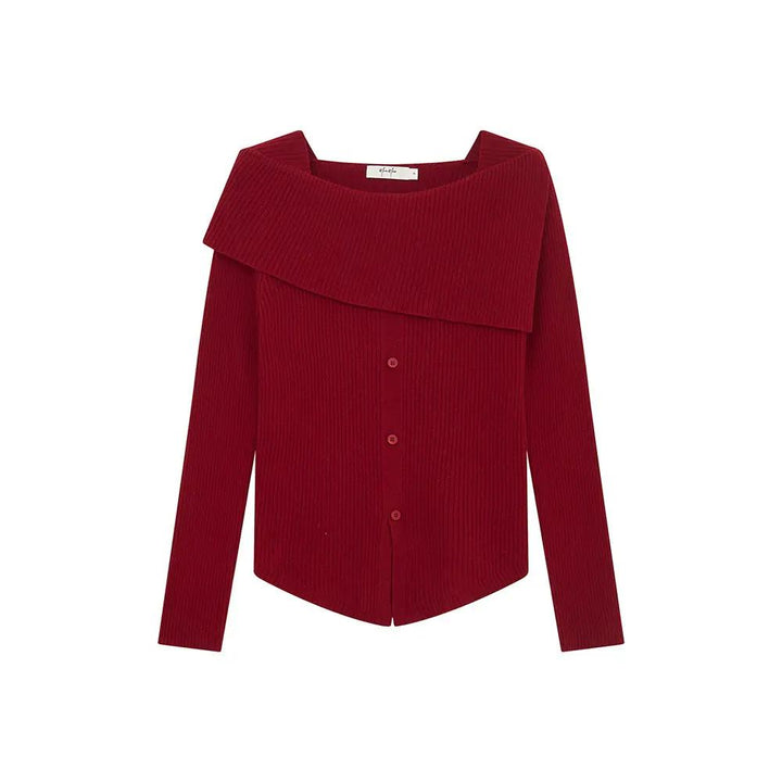 An image of a  Burgundy Red / One-Size 41621 Soft Line Ribbed Wool Top by  Mirra Masa