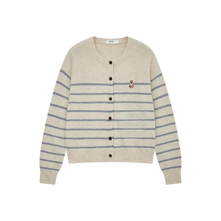 An image of a  Creme / One-Size 41622 Striped Crewneck Cardigan by  Mirra Masa