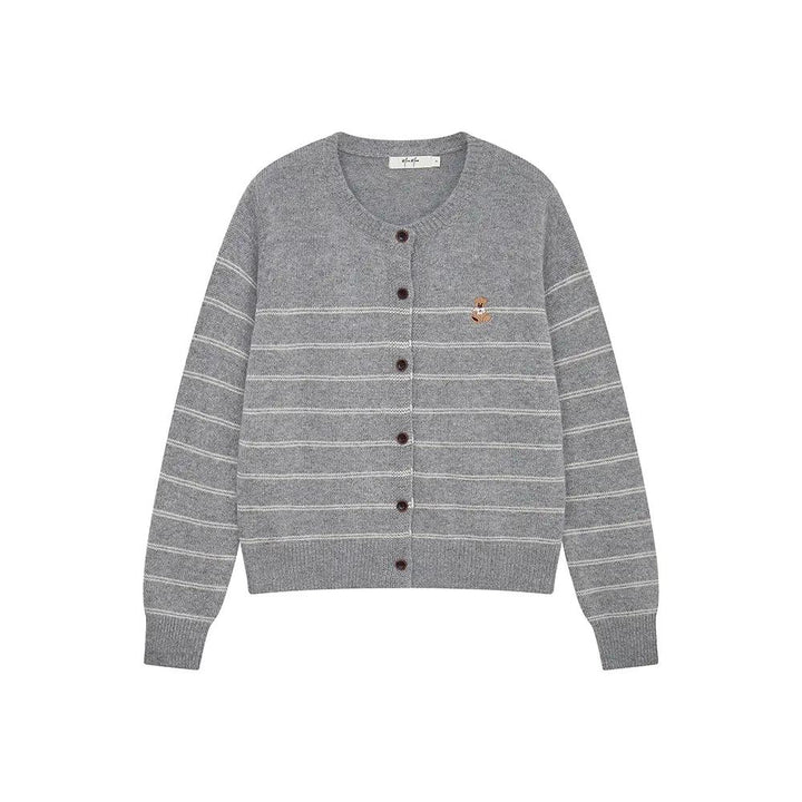 An image of a  Grey / One-Size 41622 Striped Crewneck Cardigan by  Mirra Masa