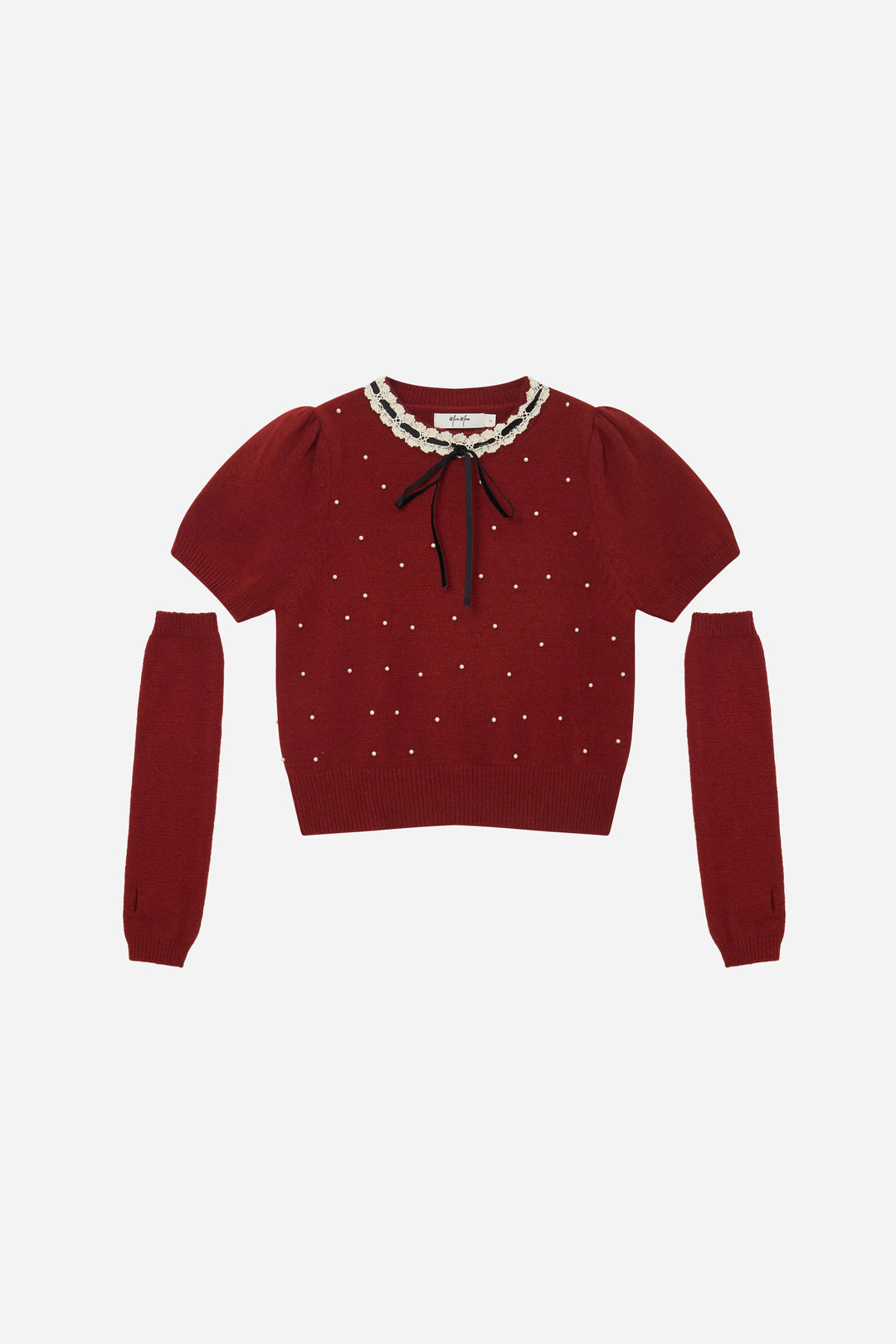 An image of a   41640 Round Neck Knit with Pearls & Bow by  Mirra Masa