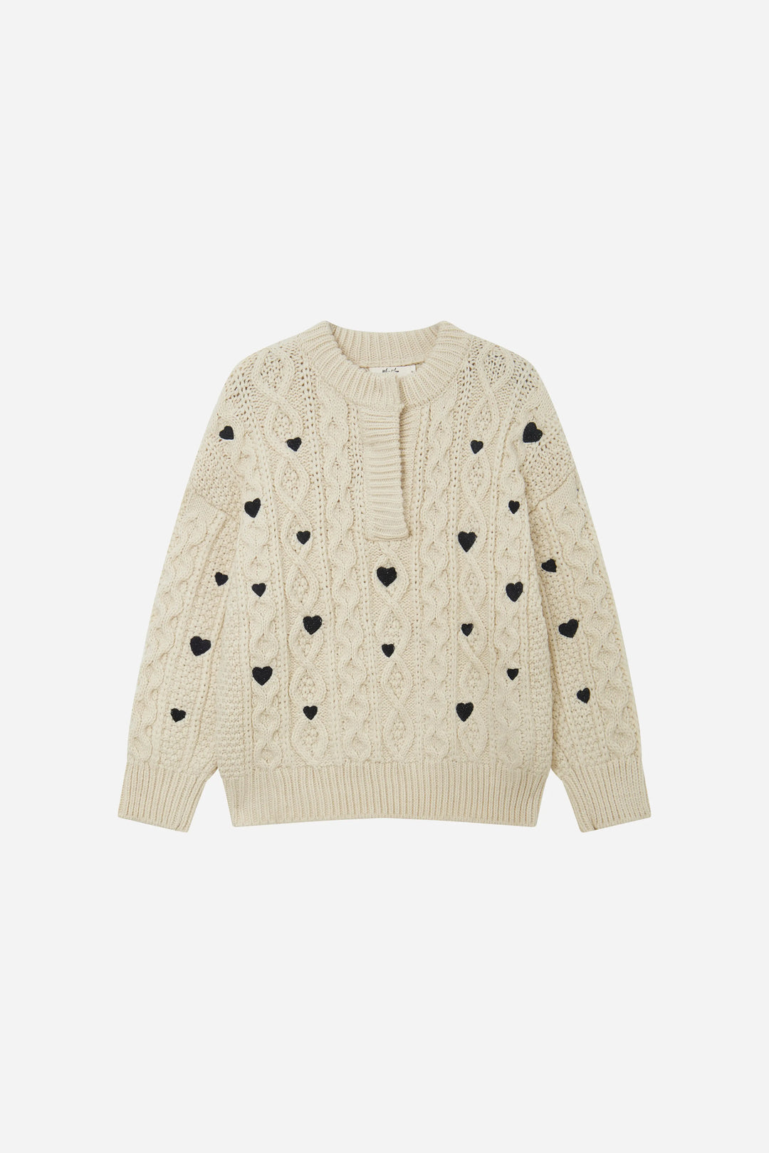 An image of a   41686 Hearty Trim Cable Knit Sweater by  Mirra Masa
