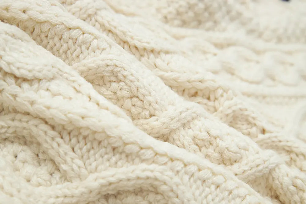An image of a   41686 Hearty Trim Cable Knit Sweater by  Mirra Masa