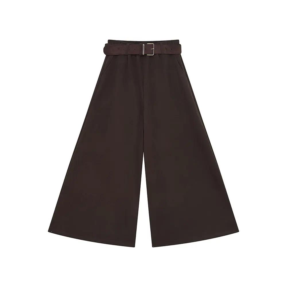 An image of a  Dark Khaki / Large 42670 Flared Dress Pants with Belts by  Mirra Masa