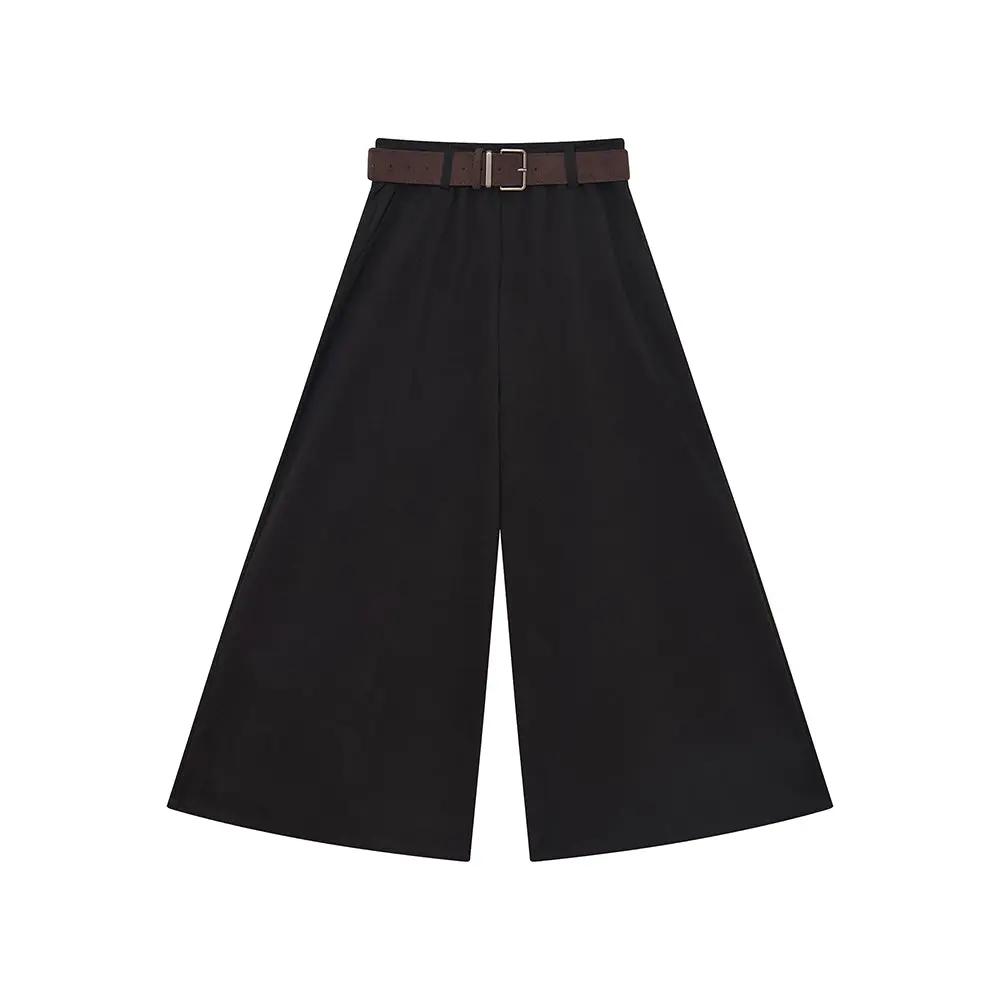 An image of a  Black / Large 42670 Flared Dress Pants with Belts by  Mirra Masa